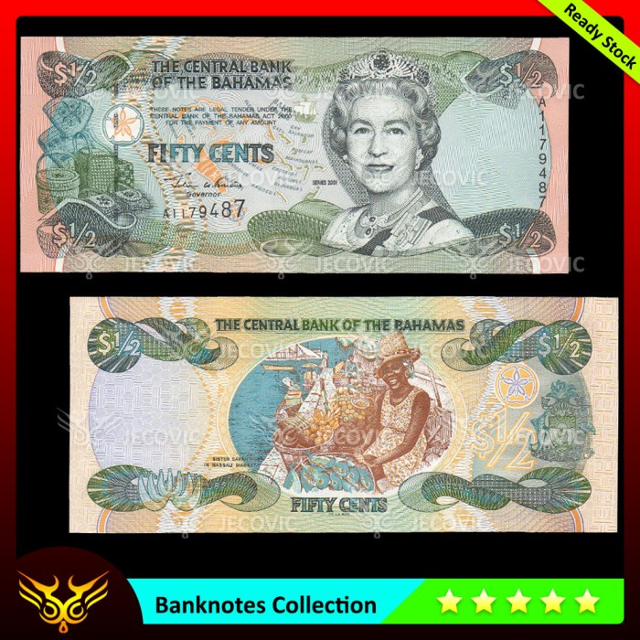 BAHAMAS 1/2 Dollars / 50 Cents 2001 , UNC , Uang Asing