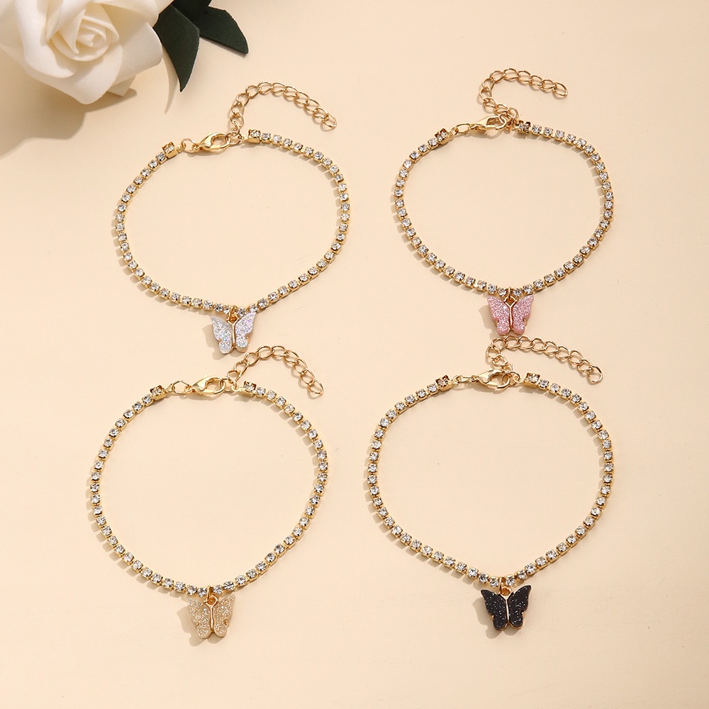 4 Pcs / Set Rantai Kaki Kombinasi Kupu-Kupu Berlian Warna-Warni