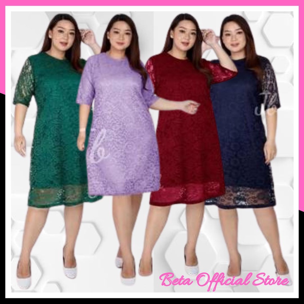 Baju Dress Brukat Jumbo Cyntia Lilac Pesta Natal Wanita Dewasa Elegan Anggun Cantik Trendy Murah Mod