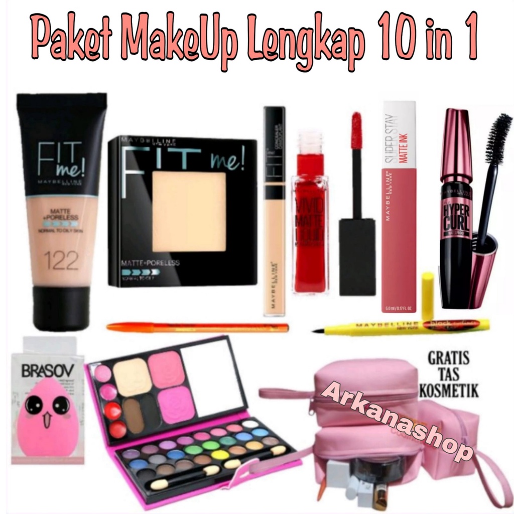 Promo Paket Kosmetik Maybelline Fit me Super Lengkap 10 in 1 / Paket Make Up 10 in 1 / Paket Kecantikan / Paket Kosmetik