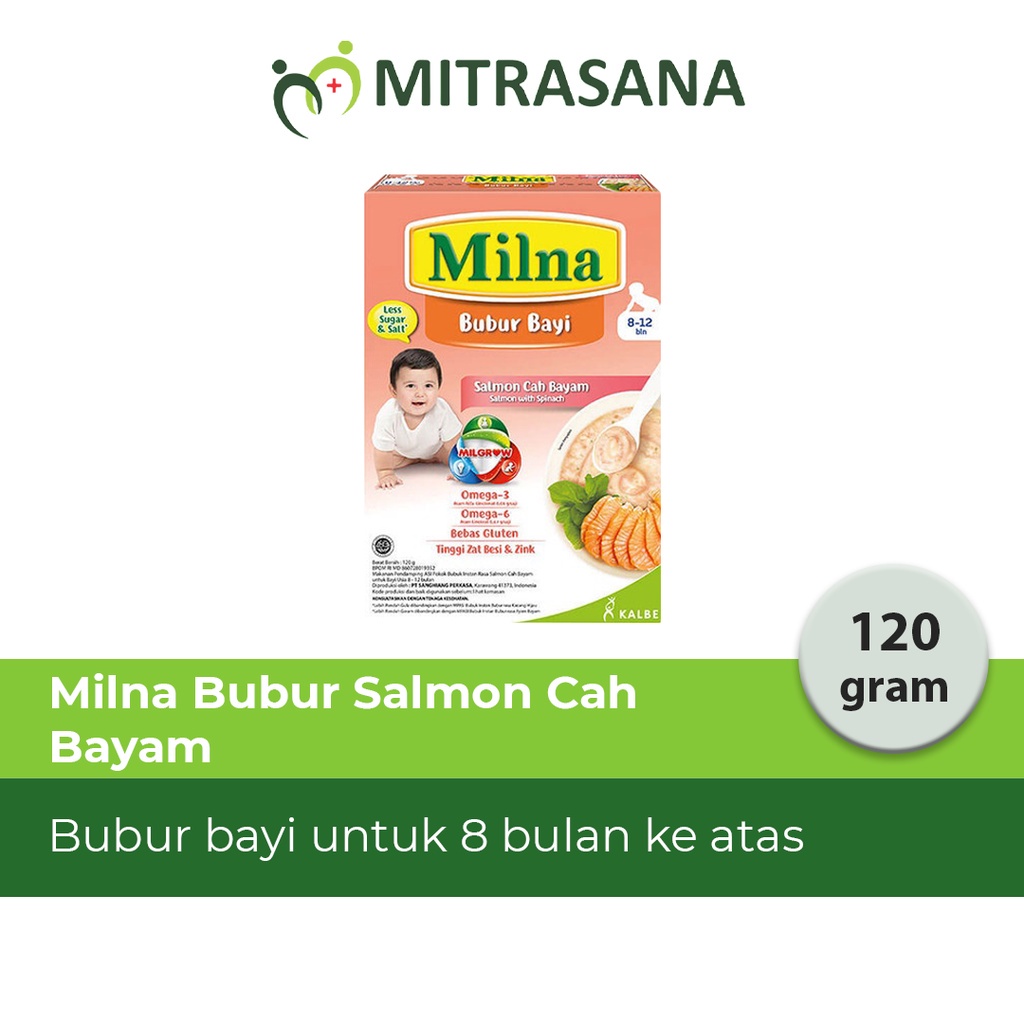 Milna Bubur Regular 8+ Salmon Cah Bayam 120gr