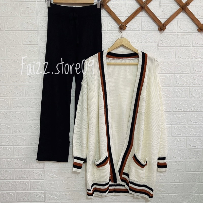 ONESET CARDIGAN RAJUT LONG CARDI LUNA OVERSIZE SETELAN KULOT DAN ROK