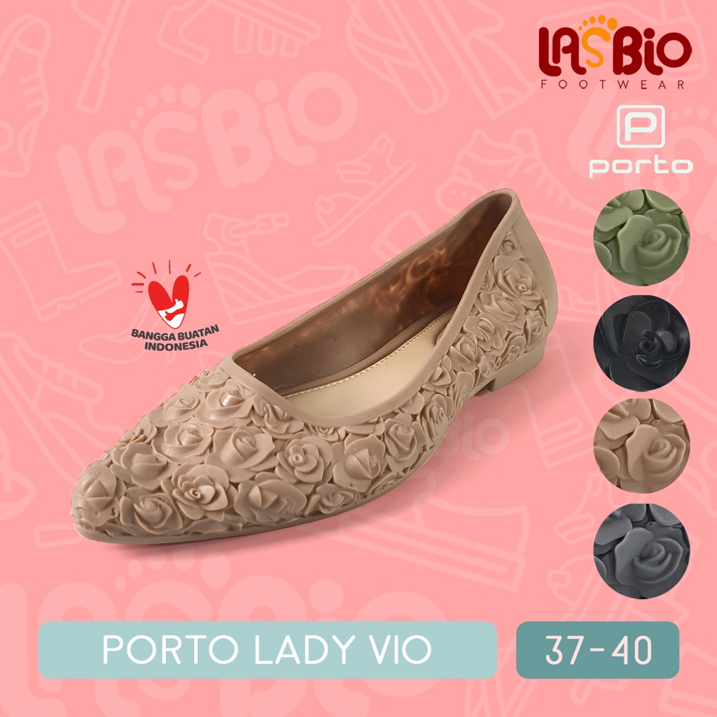 Porto Lady Sepatu Selop Flat Karet Kerja Kantor Kasual Formal Wanita VIO Rose