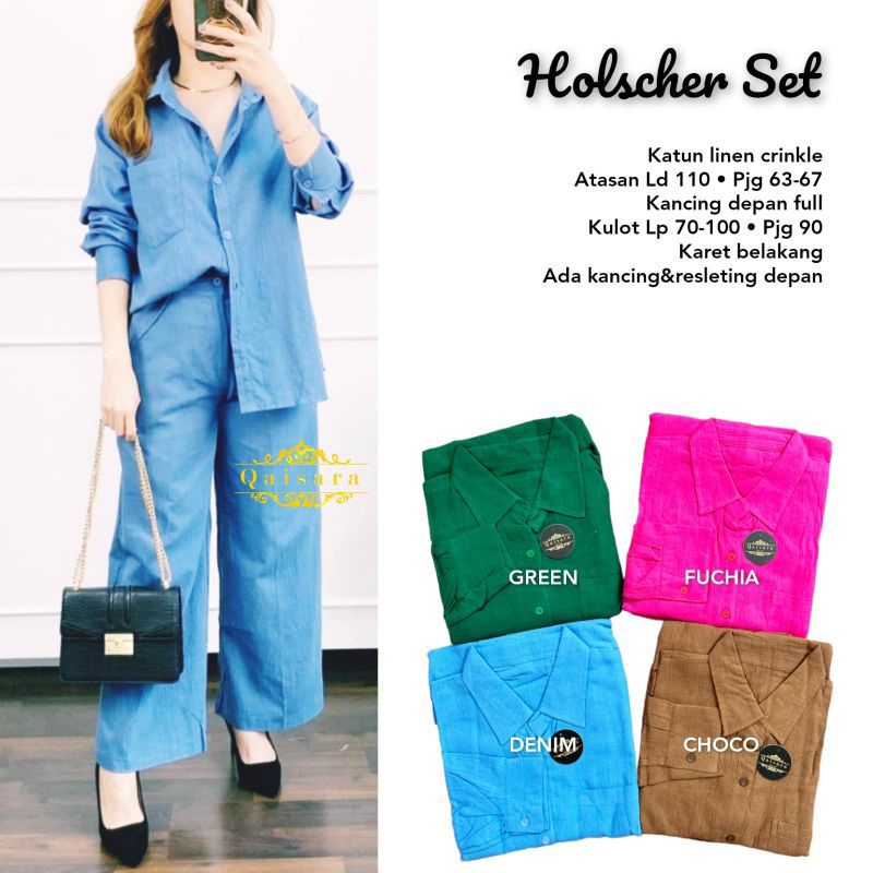 Holscher Set-Setelan wanita baju dan celana kulot-one set wanita bahan  Katun linen cringkle