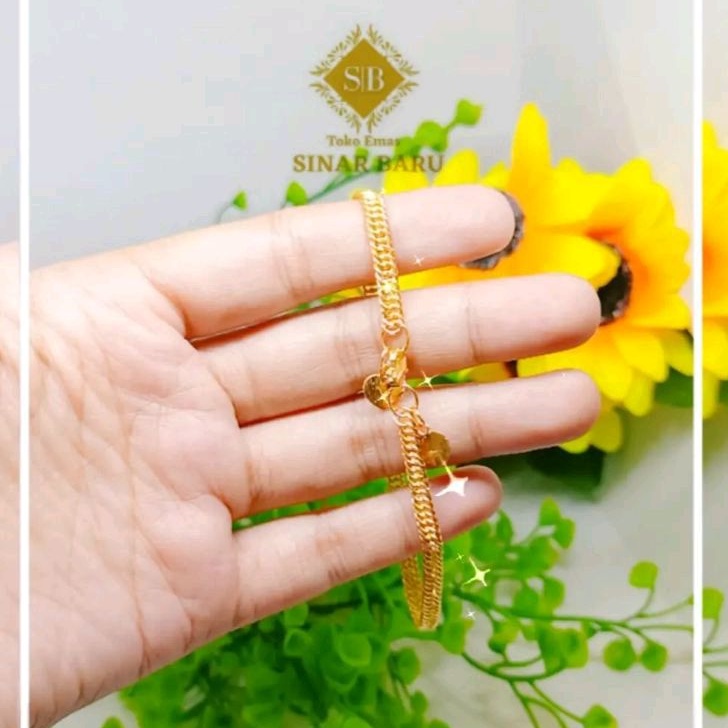 Emas Muda Asli 7K (30%) Gelang dewasa model susun sirih berat 5 gr