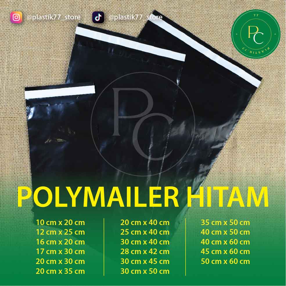 

PLASTIK PACKING OLSHOP PE POLYMAILER ( 20X30, 20X40) kantong kemasan hitam plastik tebal, 12 ukuran - isi 100 Pcs / Pack GLOSSY mewah