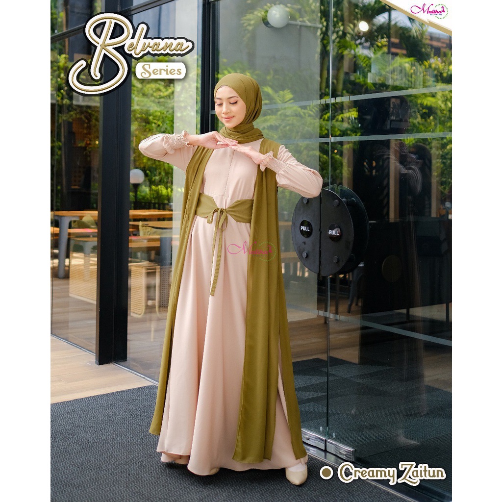 BELVANA DRESS + OUTER CREAMY ZAITUN L BY MALIHA/GAMIS OUTER/OUTER/GAMIS POLOS/OUTER POLOS