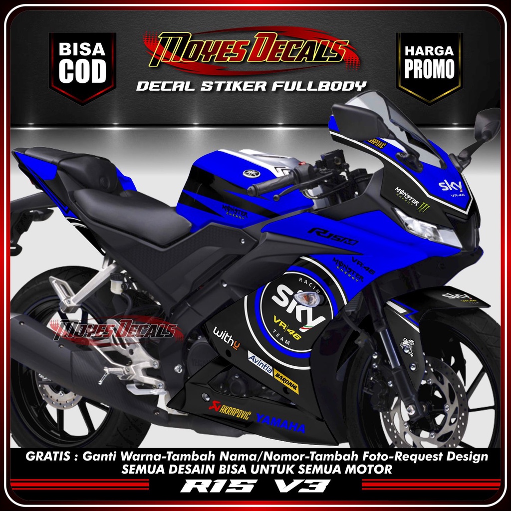 Decal Stiker Fullbody Yamaha R15 V3 - SKY46 White Racing Variasi Colour Design Custom
