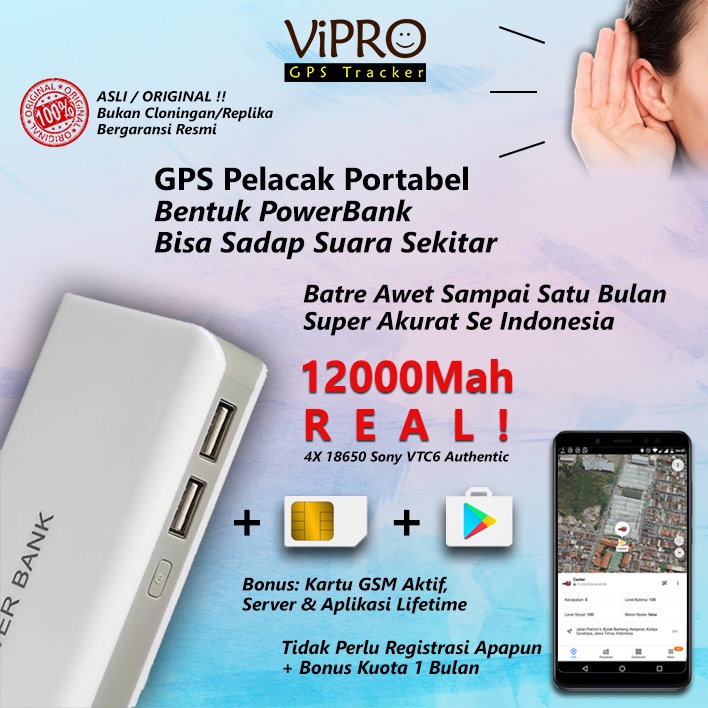 GPS Portabel bentuk PowerBank Akurat | Pelacak Mobil - Tas - Koper | Baterai Awet 1 Bulan