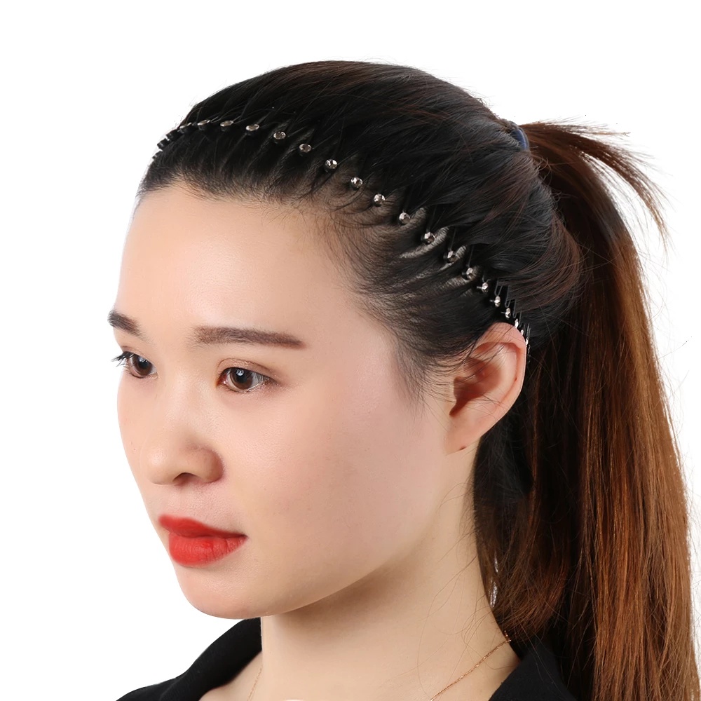 Headband Sisir Rambut Elastis Bahan Plastik Non slip Dapat Dilipat Aksen Berlian Imitasi Untuk Cuci Muka Flexible