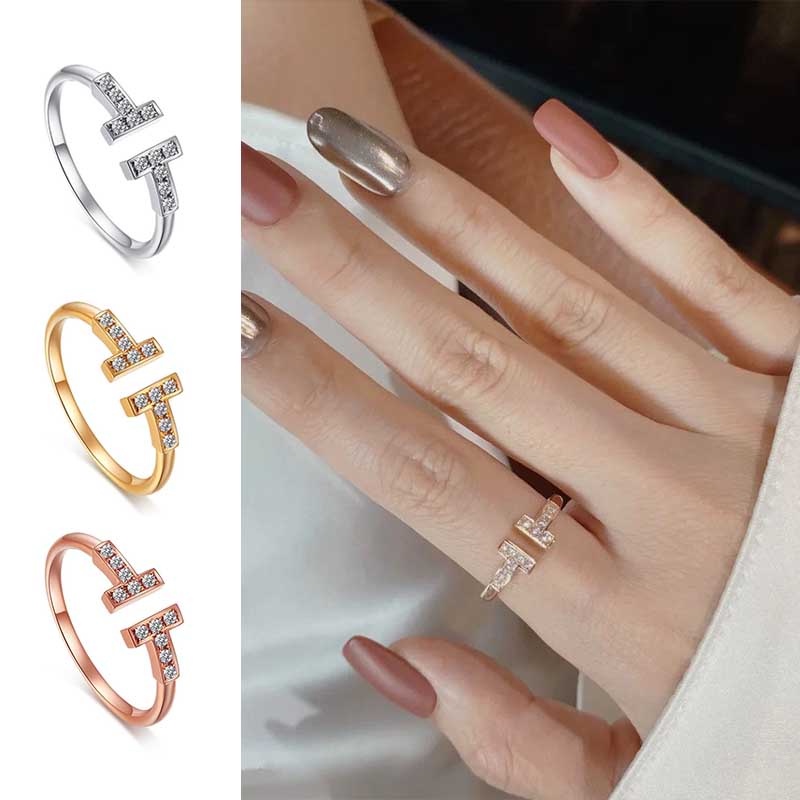 Perhiasan Cincin Wanita Bahan Titanium Steel Lapis Rose Gold S925 3 Warna Gaya Korea Untuk Pernikahan