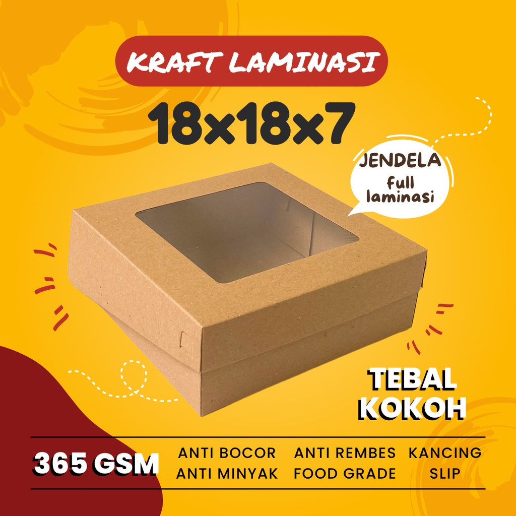 

Box Kraft Dus Kemasan Kue Snack Kotak Pudding Roti Spikoe Tart Jendela 18x18x7