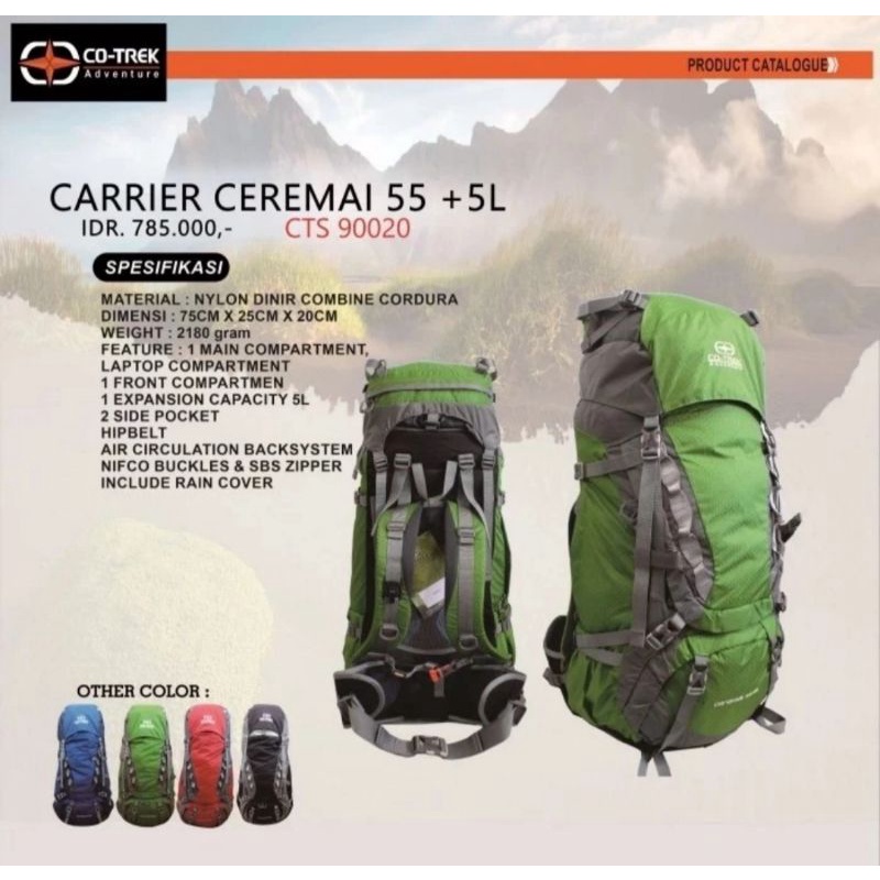 Tas Carier CoTrek CEREMAI 55+5 Liter + include rain cover