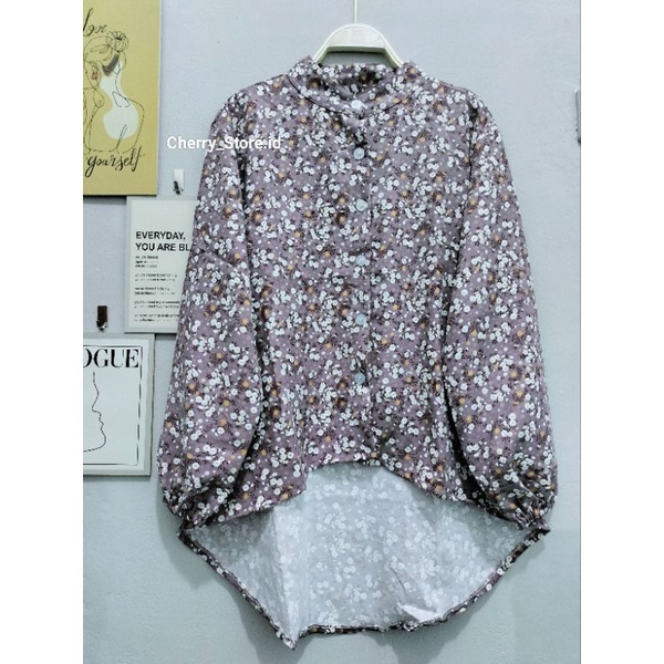 Cherry_ kemeja motif bunga/ atasan / blouse kerah shanghai lengan panjang