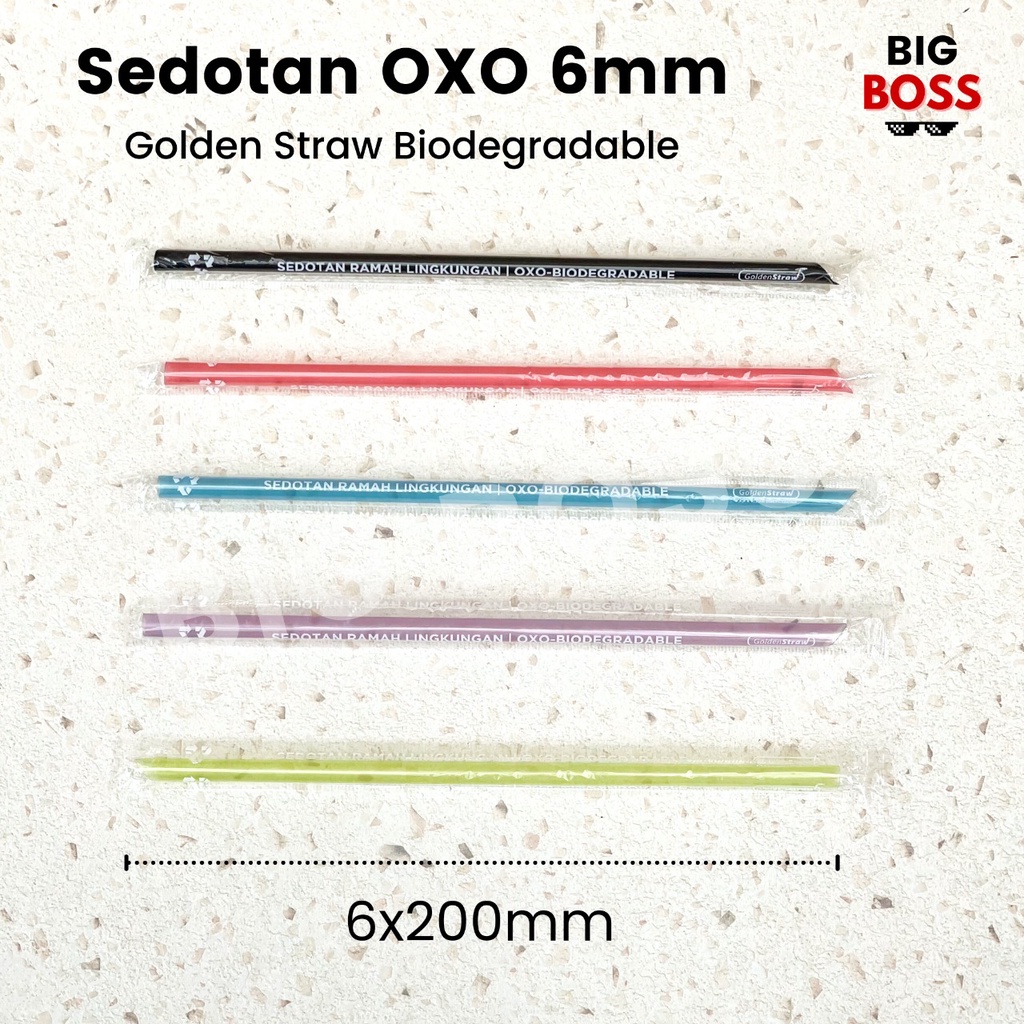 Sedotan Hitam Lancip 6mm STERIL Golden Straw OXO isi 500pcs / Sedotan Steril OXO Warna Warni