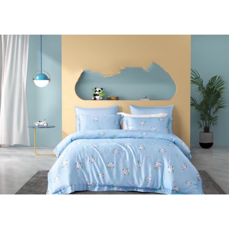 Sutra 60s BLUE PANDA kain sprei anak sutra tencel