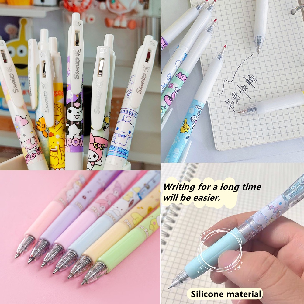 6pcs / Set Pulpen Gel 0.5mm Warna Hitam Untuk Stationery Anak