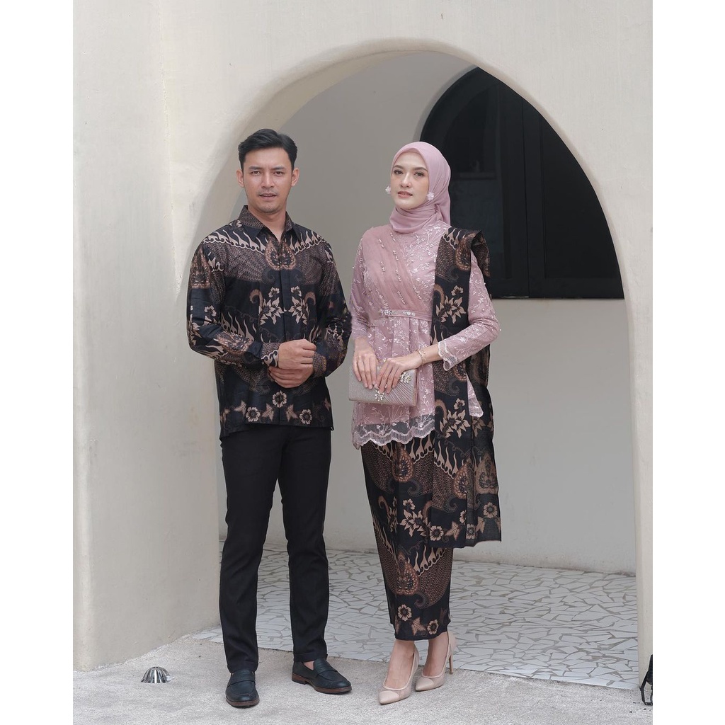 BATIK COUPLE KEBAYA FELINA BRUKAT SET PAKAIAN COUPLE KONDANGAN WANITA KEKINIAN / BAJU COUPLE KEBAYA MODERN