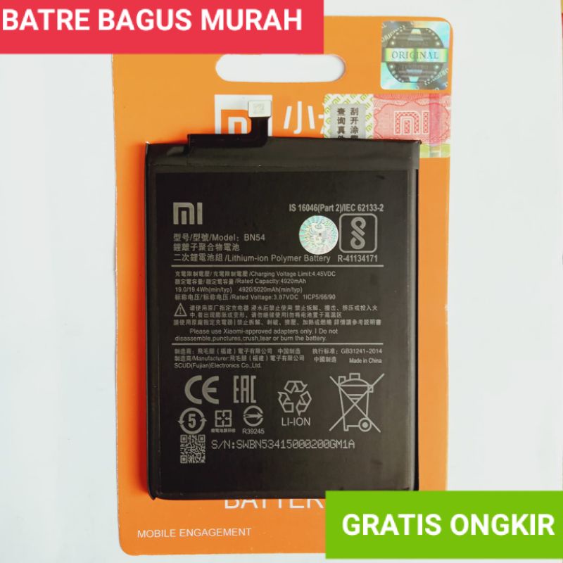 BATERAI Xiaomi redmi 9 BN 54 original batre handphone Xiaomi redmi 9