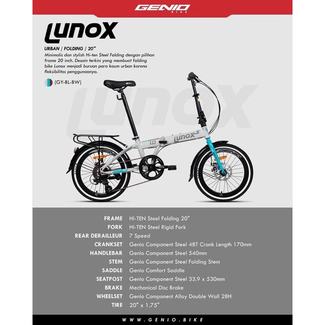 SEPEDA LIPAT GENIO LUNOX 20 INCH GREY 7 SPEED