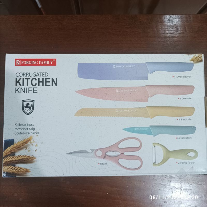 Forging Family Stainless Steel Corrugated Kitchen Knife Set Pisau 6 pcs Set