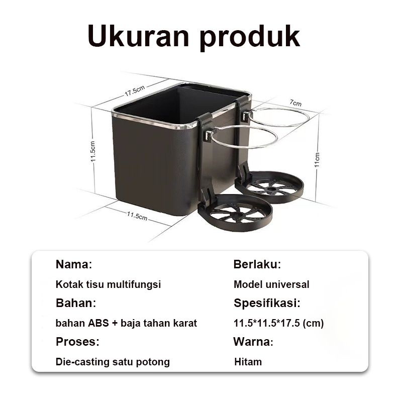 Kotak Tisu Mobil Tempat Tisu Mobil + 2 Cup Holder Multifungsi Serbaguna Kotak Penyimpanan Botol Minum