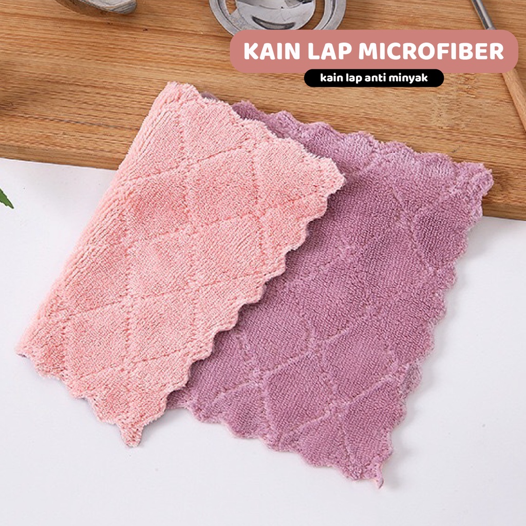 Pretty Kain Lap Dapur Microfiber 2 Sisi Lembut Anti Minyak/Kain Lap Cuci Piring Dapur Dua Warna