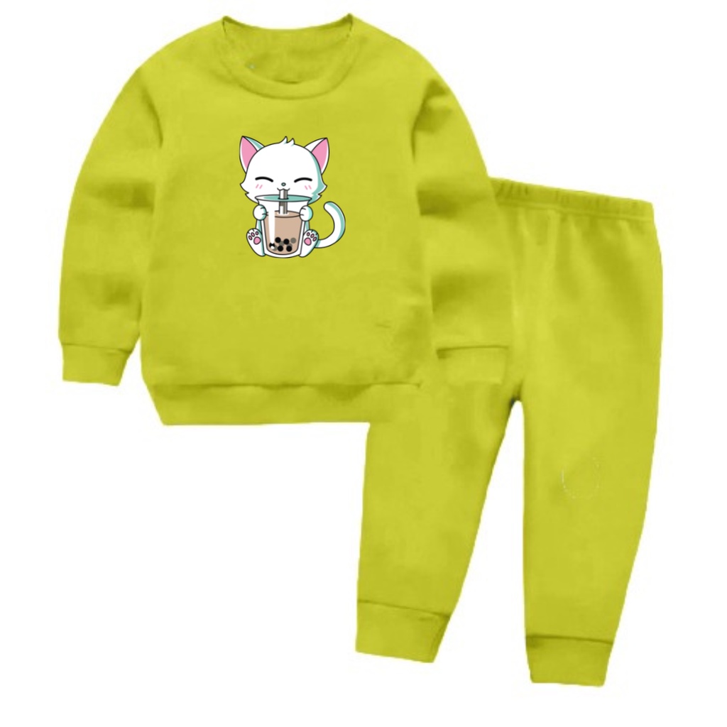 Setelan Sweater Anak Cat Boba Basic Oblong