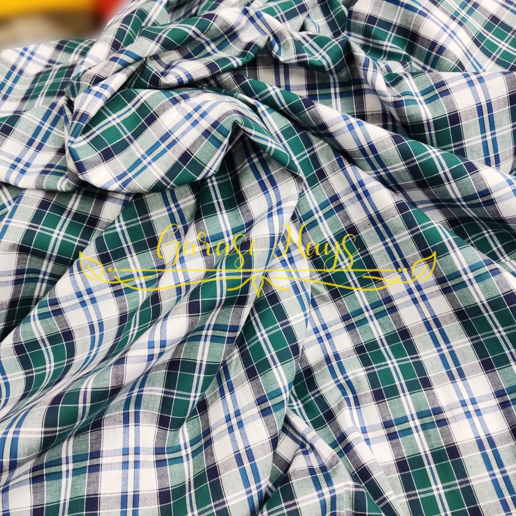 Kain Cotton Emerald Check Katun Kotak Hijau Biru Lebar 150 cm