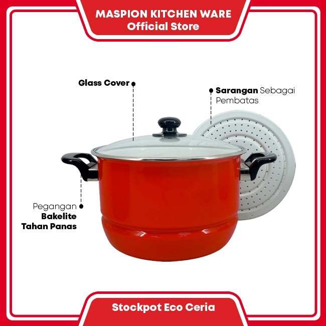 Maspion Panci Stockpot Eco Ceria Enamel Panda 26 cm + Tutup Kaca