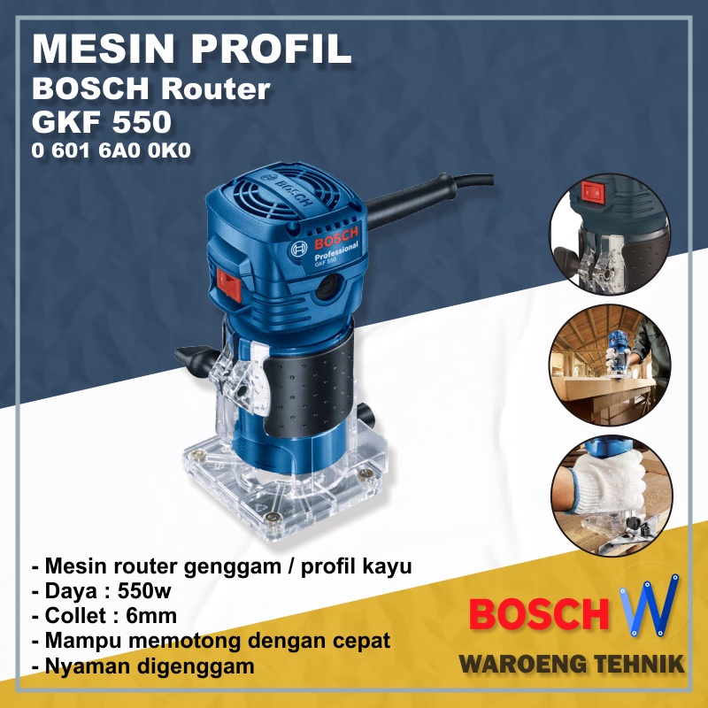 Bosch GKF 550 - Mesin Profil Kayu / Mini Trimmer Router / Router Genggam / Router Listrik