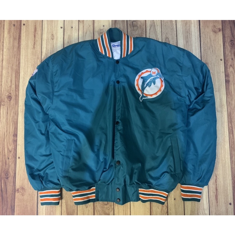 VINTAGE 90s CHALKLINE NFL MIAMI DOLPHINS SATIN BOMBER JACKET