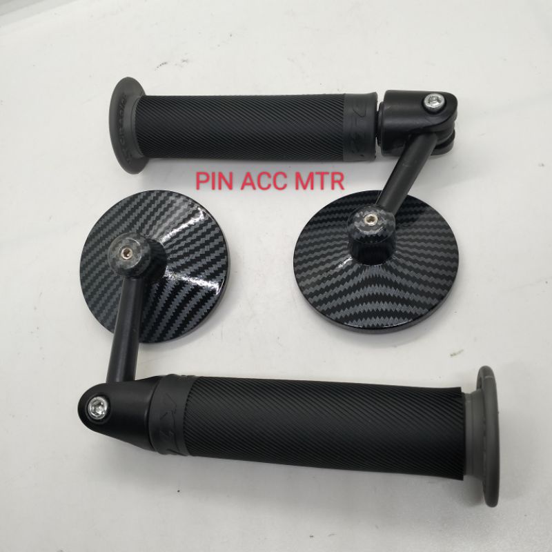 PAKET SPION VARIASI SPION JALU BULAT BAREND CARBON + HANGRIP KTC BULU/ORIGINAL  UNIVERSAL MOTOR