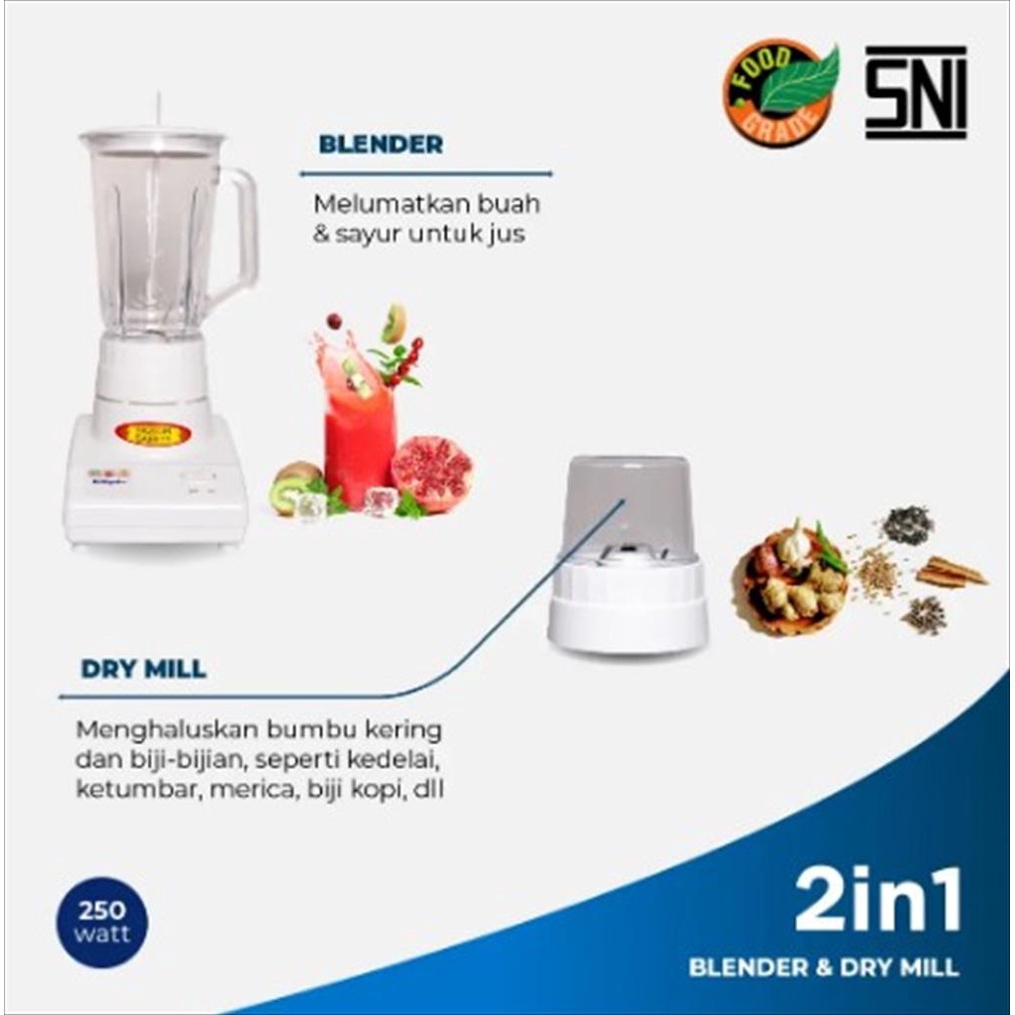 Blender Miyako Kaca Kapasitas 1 Liter 2 IN 1 BL-101 GS / BL-101GS