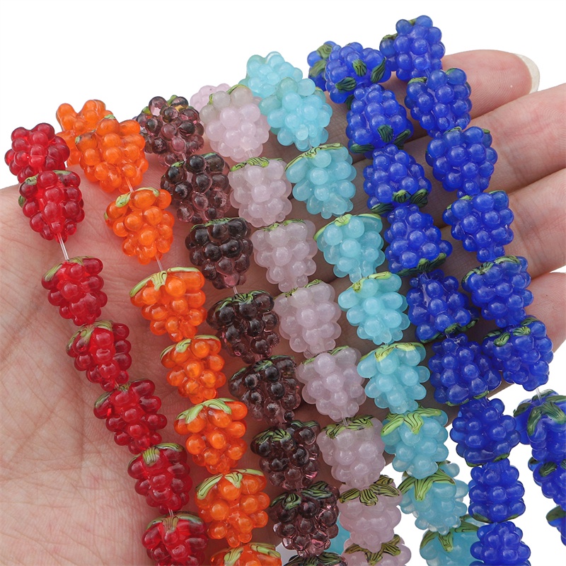 1pc Manik-Manik Kaca Bentuk Buah Anggur 3D Warna-Warni Ukuran 12mm Untuk Kalung Anting