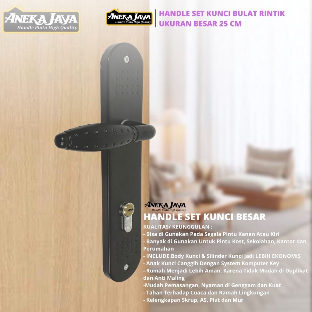 Handle Set Kunci Hitam Gaya Eropa Ukuran Besar 25 cm Gagang Pintu Rumah Hitam Stainlees Steel Tarikan Pegangan