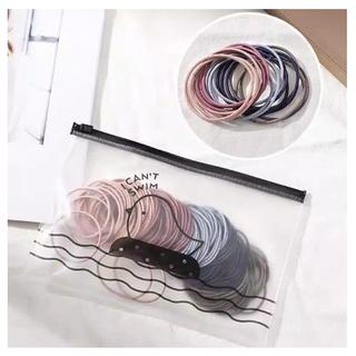 ADOLANE Ikat Rambut Korea import Free Pouch/Karet Warna Warni Hitam Polos Premium pouch I Can Swim