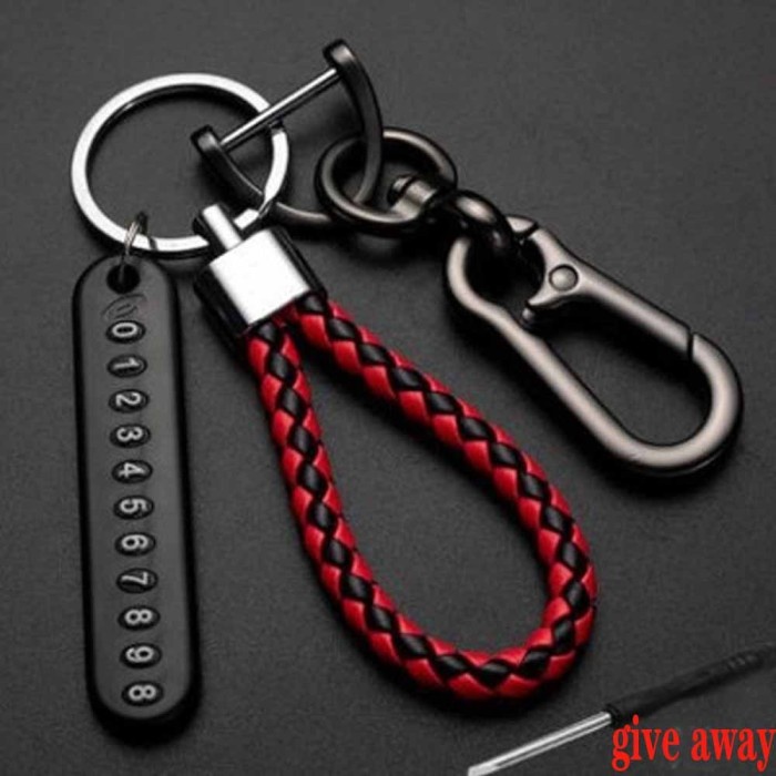 Set Gantungan Kunci Mobil Motor Tag No HP Buckle Tali Car KeyChain - Hitam