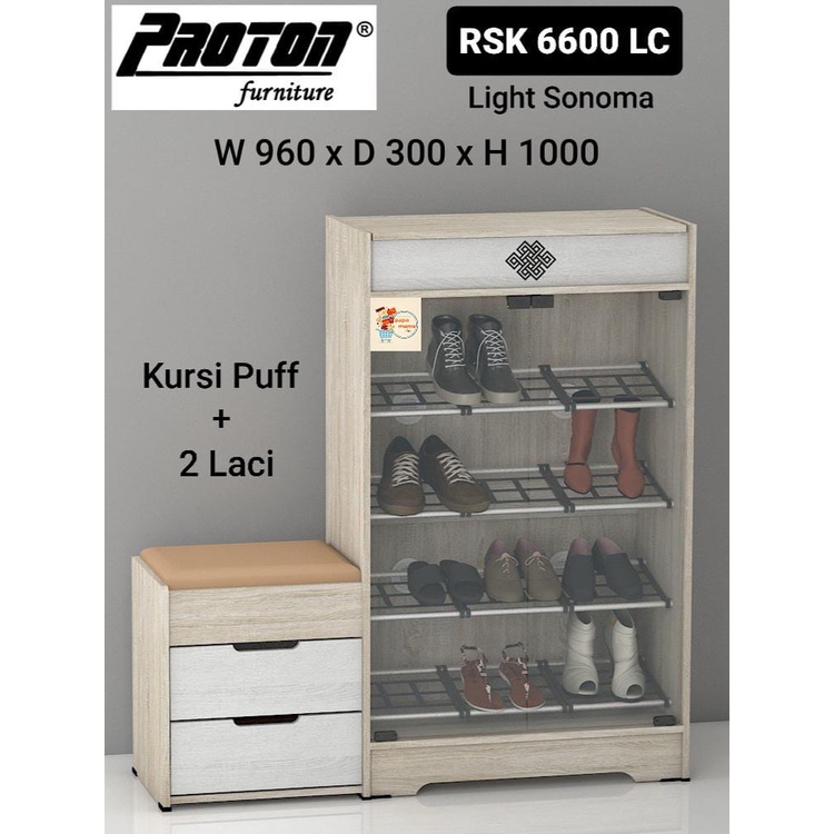 Rak Sepatu Pintu Kaca - Rak Sepatu Kursi Puff Laci - Lemari Sepatu 4 Tier RSK6600 - Medan