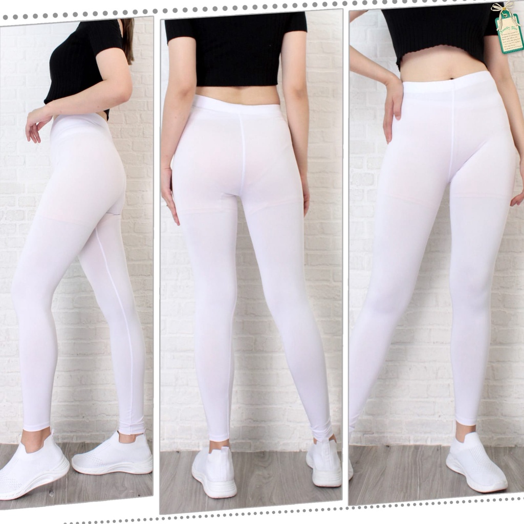 Leging Wanita Dewasa Panjang - Lejing Wanita Tebal -  Celana Legging Panjang Wanita Legging Dewasa Leging Polos-PUTIH
