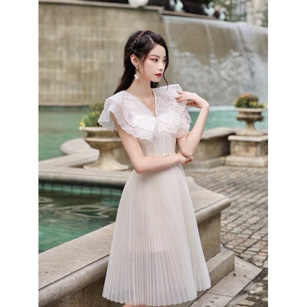 [Premium Series] 3D Butterfly Pleated Dress - Off White Dress Import Premium