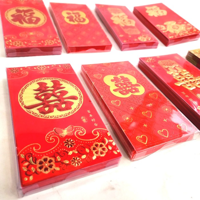 Ornamen Imlek Harga Grosir TermurahAngpao Imlek Box Isi Banyak Angpau Merah Fu Ampau Kawin Merah Shuangxi