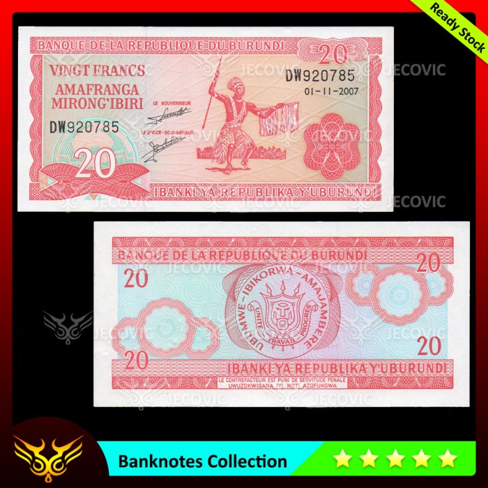 BURUNDI 20 Francs 2007 , UNC , Uang Asing