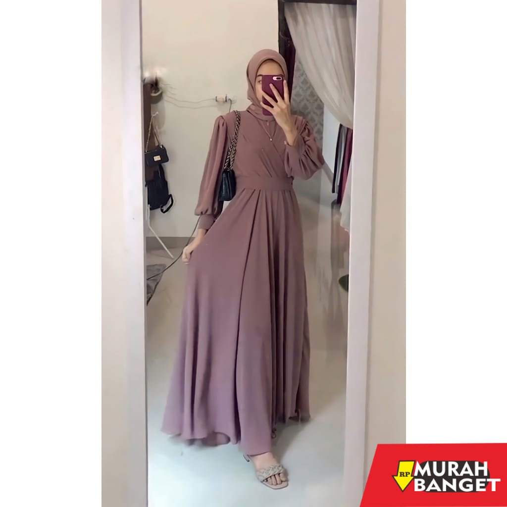 model gamis kombinasi polos terbaru 2022 ORI BERLABEL Gamis Malaysia Outer Ceruty Babydoll Premium L