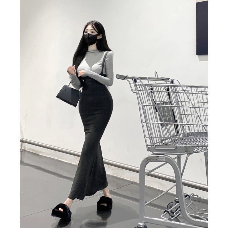 Suhao Sea Back Fishtail Rok Yujie Pure Desire Style French Autumn Suit Lengan Panjang Kemeja Top Dua Potong Setelan Trendi