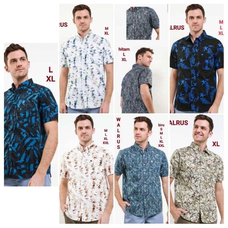 WALRUS Kemeja Pria lengan pendek motif