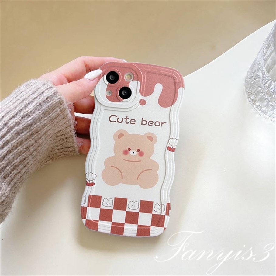 Redmi 12C A1 10C 10A 10 9 9A 9C 9T Note 11 Pro+ 11s 11 10s 10 9s 9 8 Pro Poco X4Pro X3 Pro X3NFC M4 Mi 11 Lite 10TPro Cute Bear Wave Frame Phone Case TPU Soft Cover Casing TPU Motif Beruang