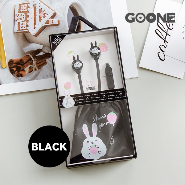 GOONE Earphone Gambar Kelinci Lucu Ear Earbuds Headset Awet Headset Universal iOS Android Warna Pink Biru Hitam