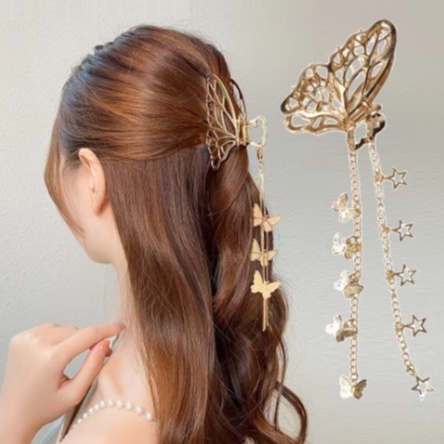 PREMIUM Jepit Rambut Korea Bahan Logam dengan Bandul Bintang Kupu Kupu - Butterfly Diamond Metal Alloy Hair Claw Clips