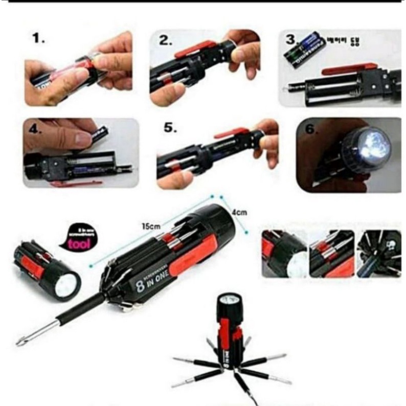 Obeng Miltifungsi 8 in 1 + Senter / Multi-Screwdriver Torch